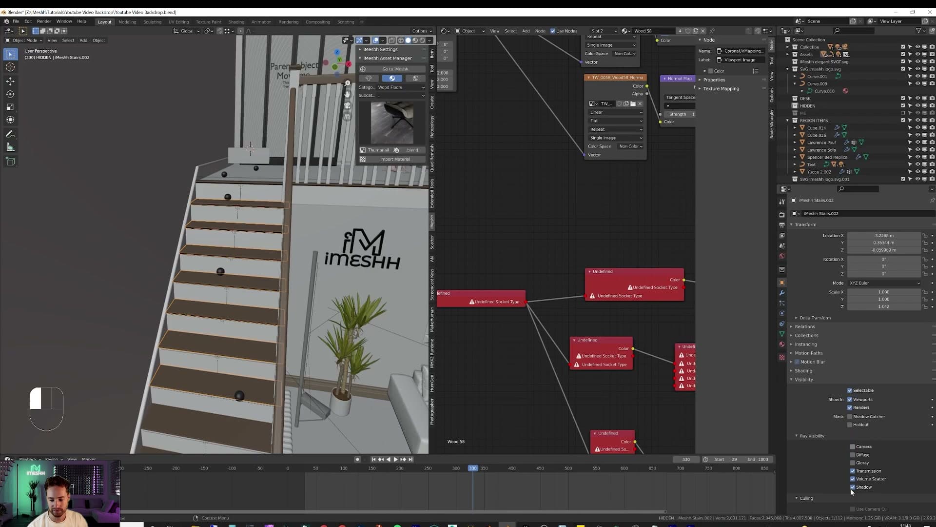 Stair faces duplicated, separated (P), and given Passive rigid-body collision.
