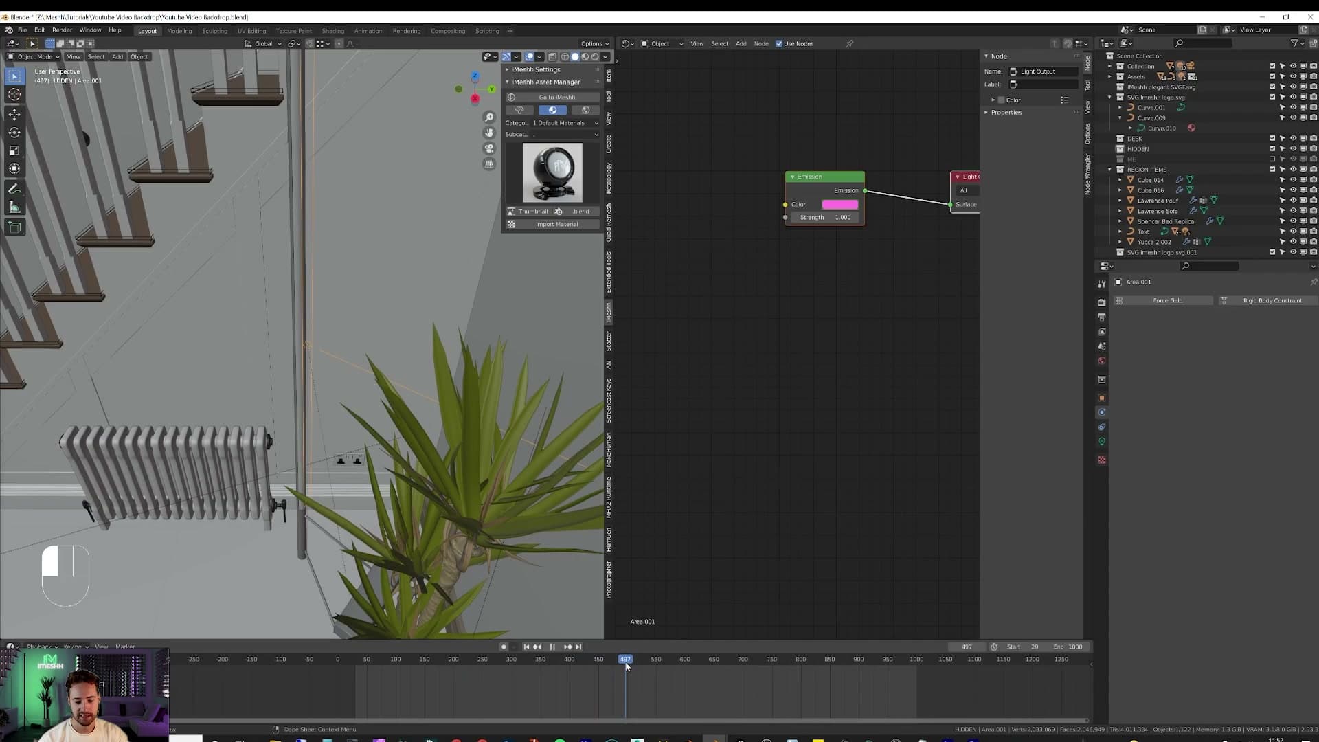 Pressing I over the colour swatch keyframes it; repeat at frames 500 and 1000 for a slow blend.