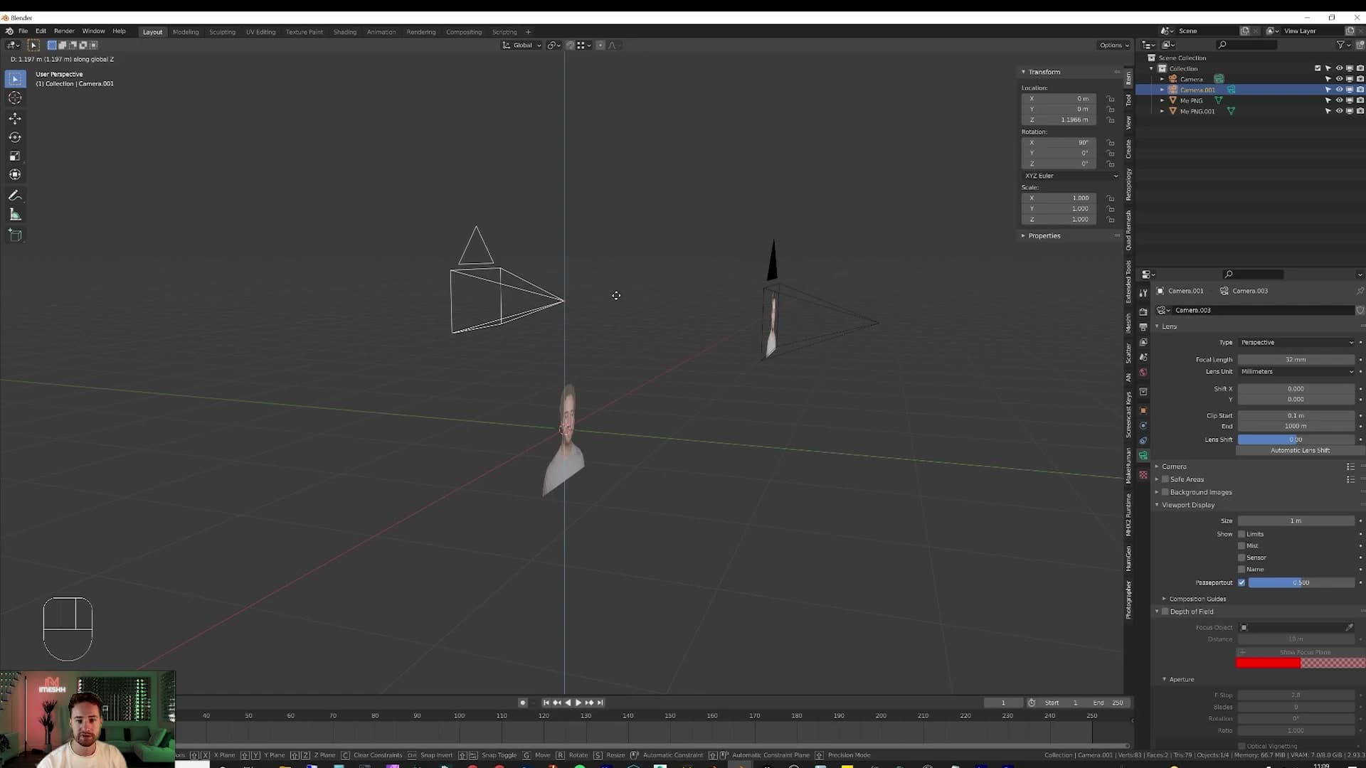 Raising the camera ~1.2m to match its real-life eye line.