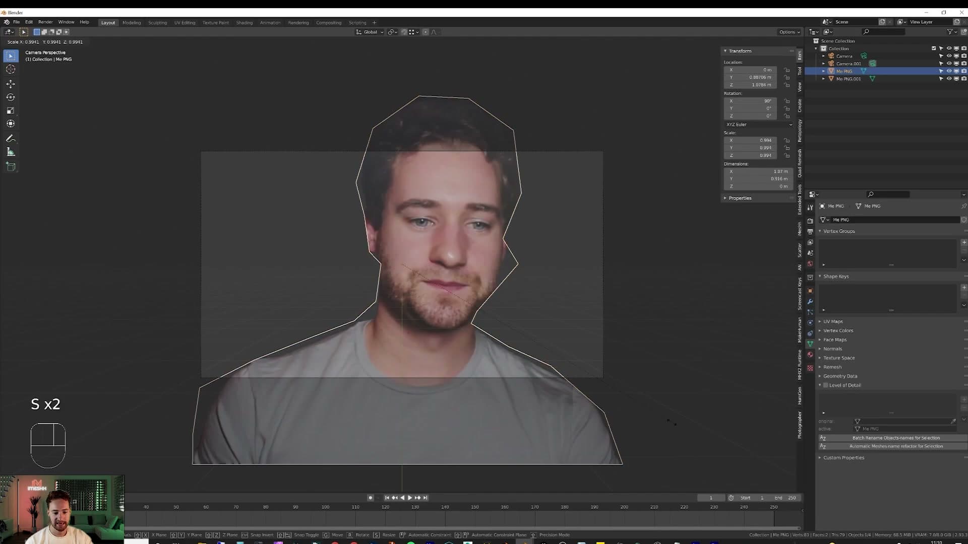 Cutout parented to the camera with Ctrl+P; now they're locked together.