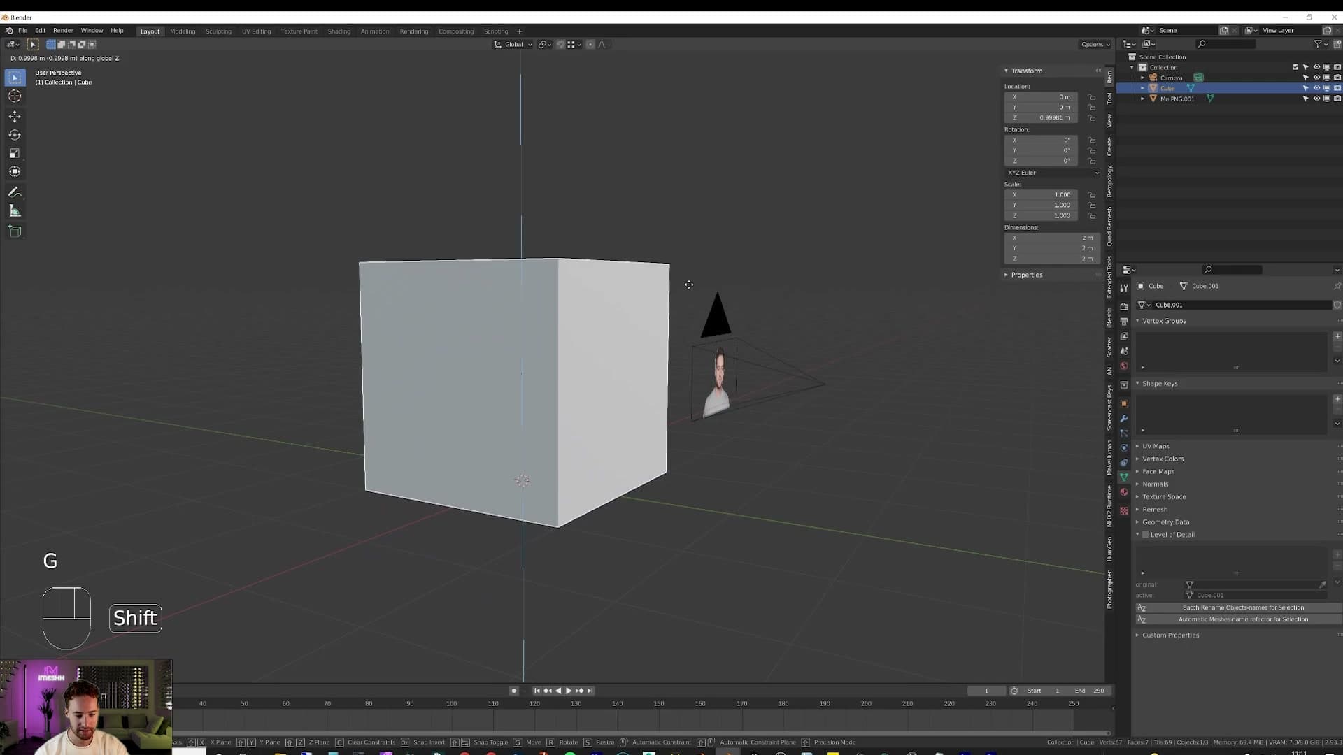 The cube reshaped roughly into a four-walled box at floor level.