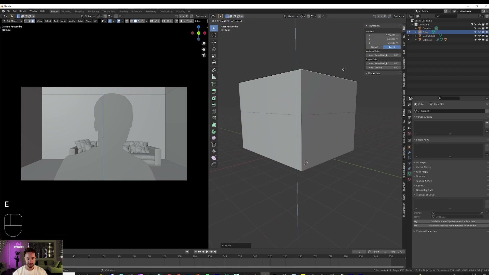 Pushing the wall back in Edit mode to give the sofa room to breathe.