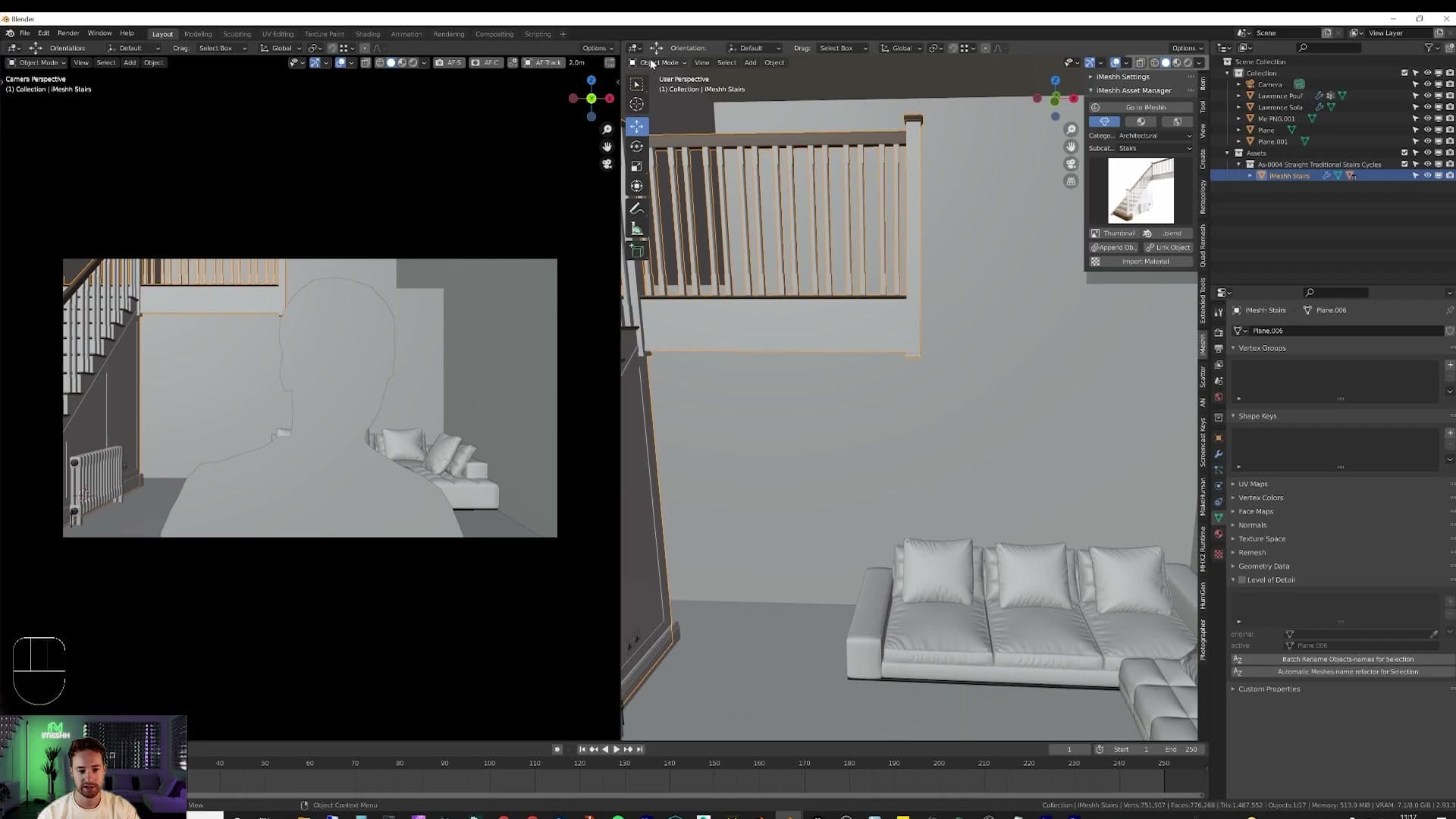 Stairs appended into the scene exactly where you Shift+right-clicked.