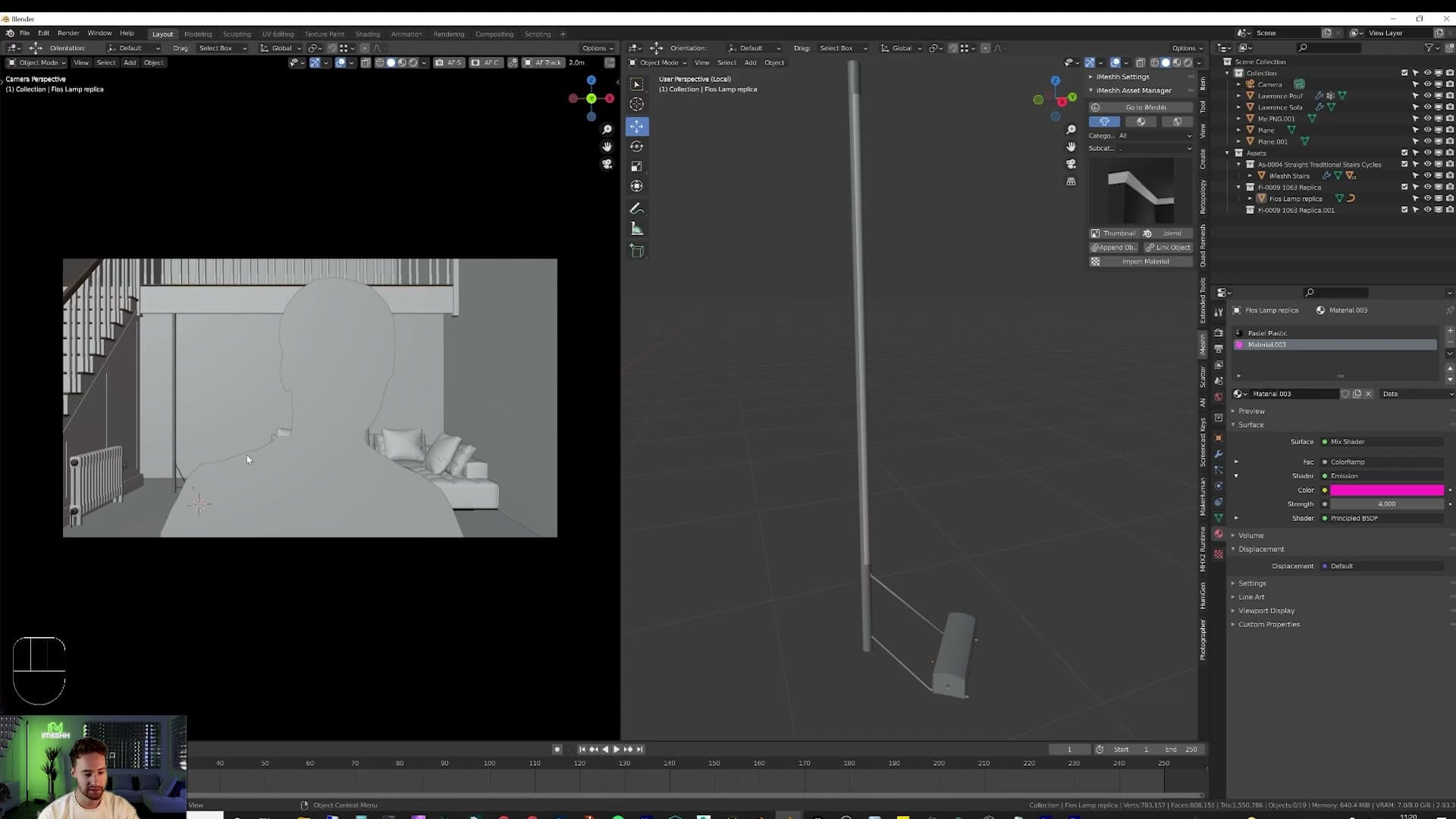 Editing the lamp's emission shader to swap white for a deep purple.