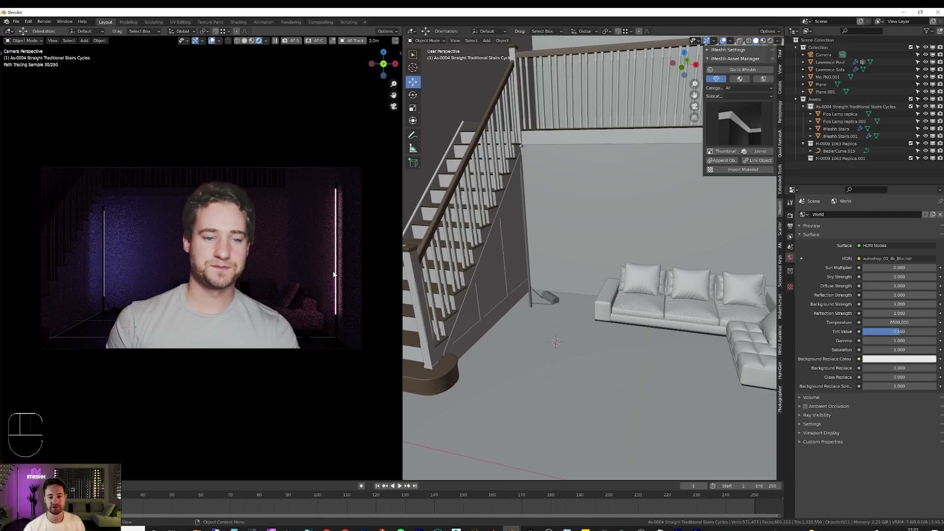 Rendered preview showing the room picking up the lamp's coloured cast.