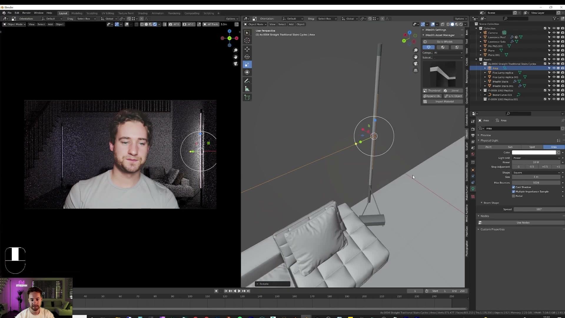 Shift+A, Light, Area placed flush against the lamp model.