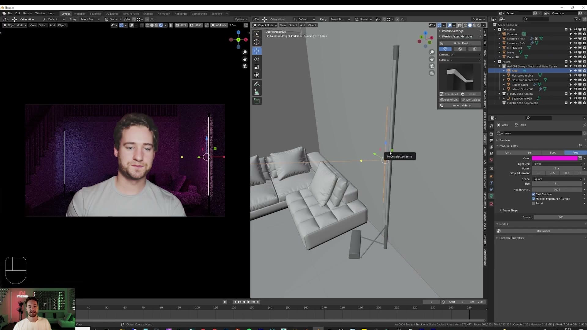 Same pink tint as the lamp shader; the area light amplifies it efficiently.