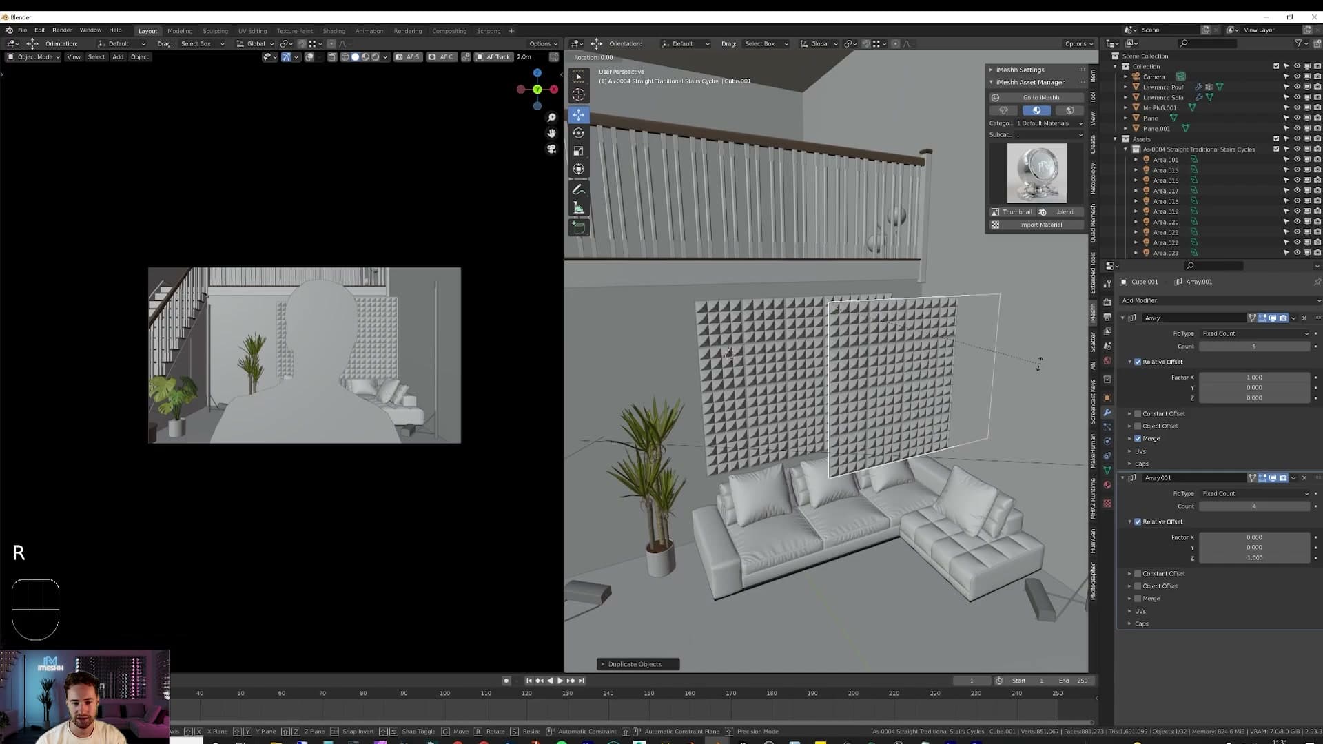 iMeshh's free Metal Chrome Marked material imported and applied.