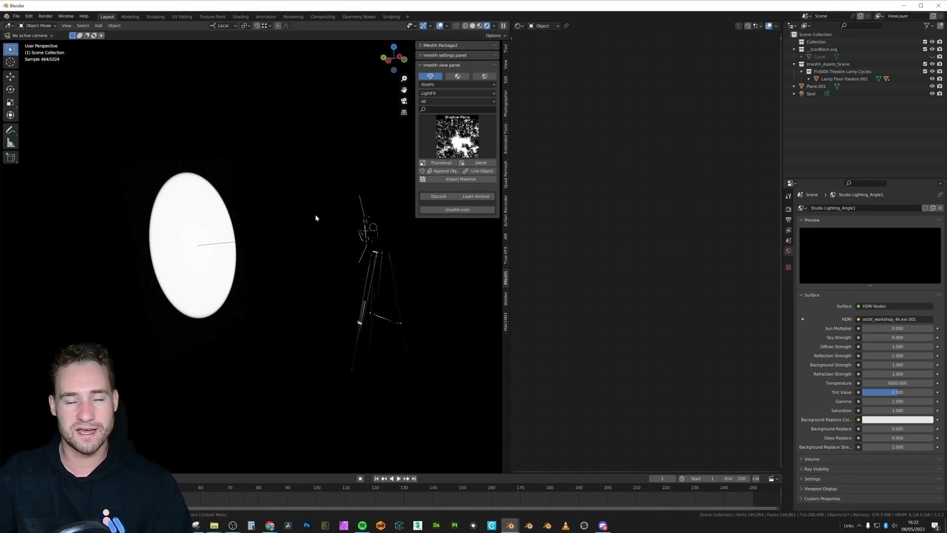 Appending the shadow plane preset in front of the camera lays animated dappled shadow across the scene instantly. Useful when your lighting is already finalised.
