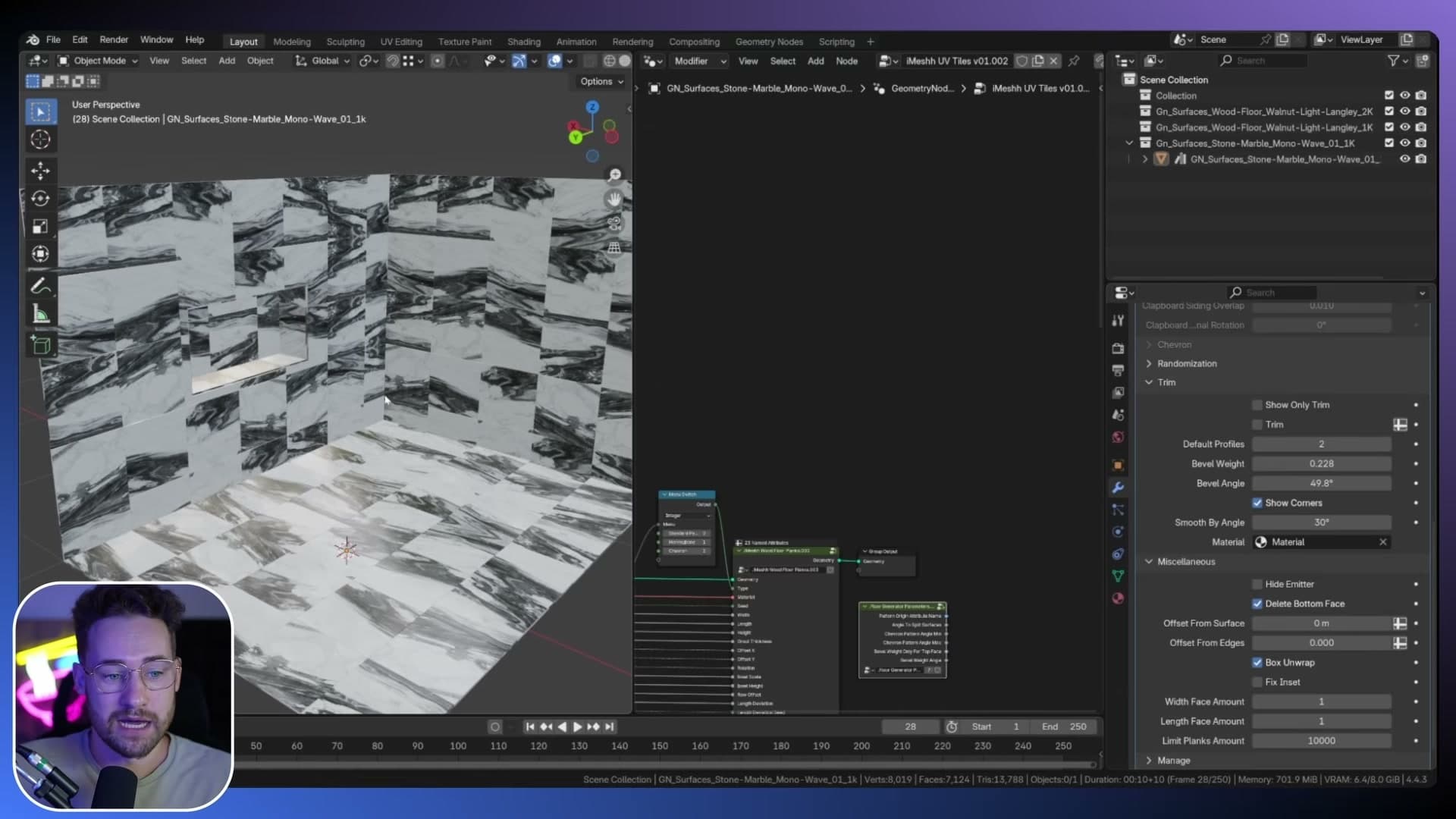 Edit Mode with a single vertex selected on the wall surface.