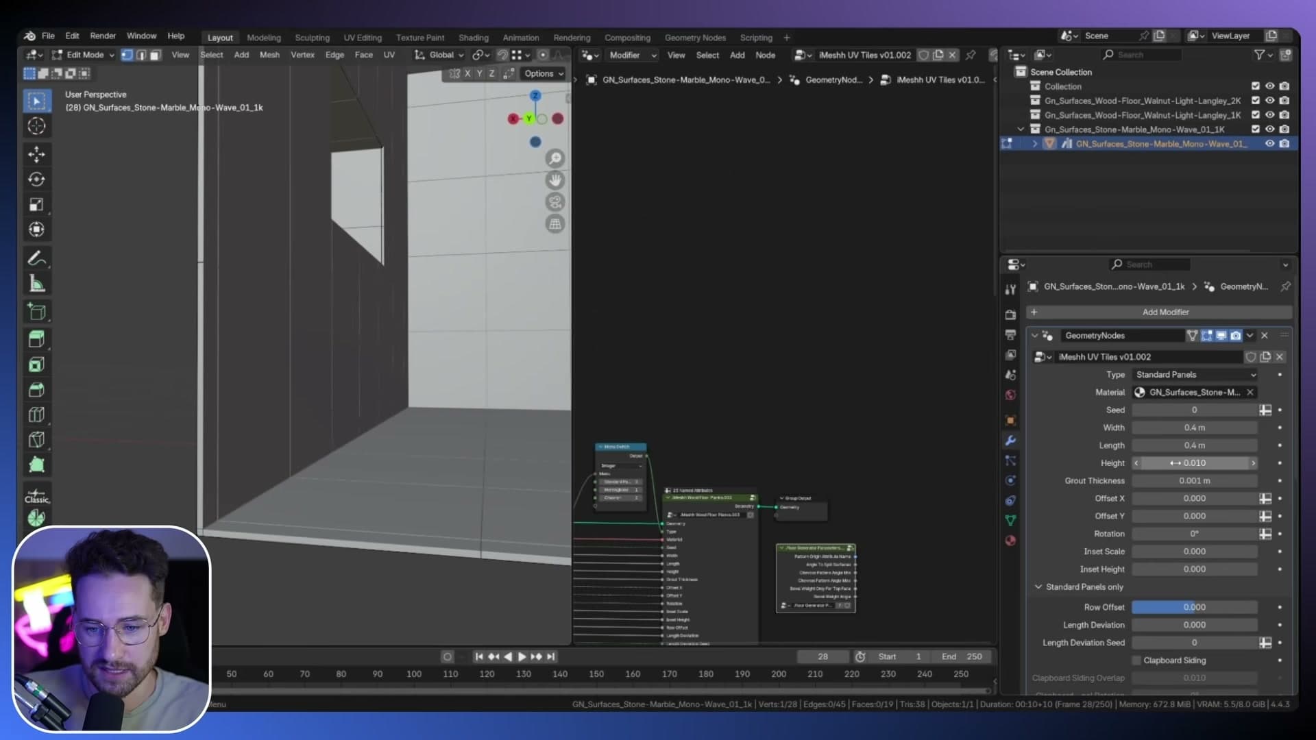 GZ and GY move the anchor vertex into the corner and the tile grid follows.