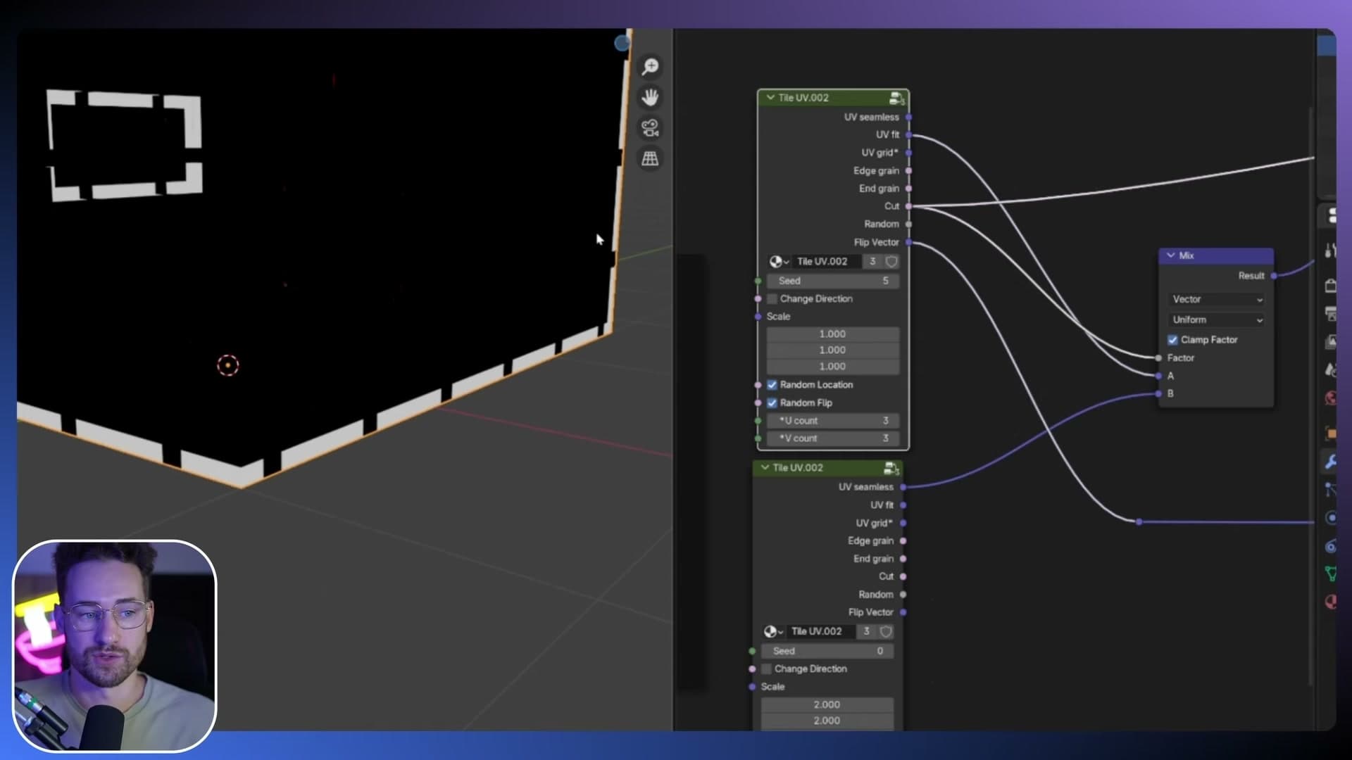 End grain mask isolated, with cut-mask preview around the Boolean edges.