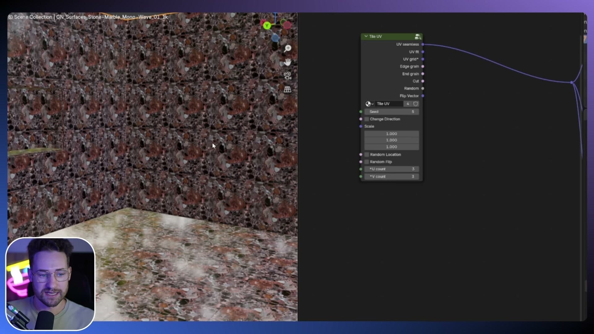 Surface now showing the tiling texture randomised across every tile.