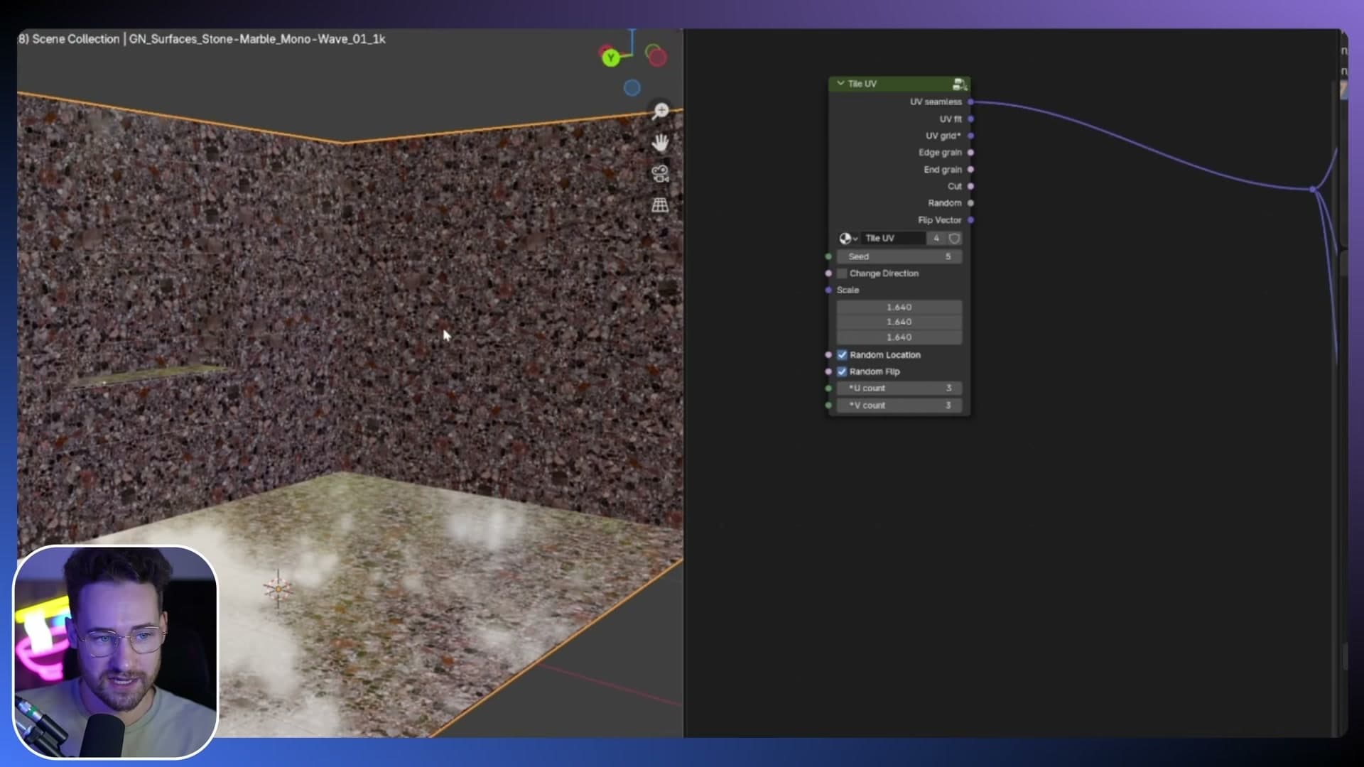 Random flip and scale added: the surface looks like genuinely random tiles.