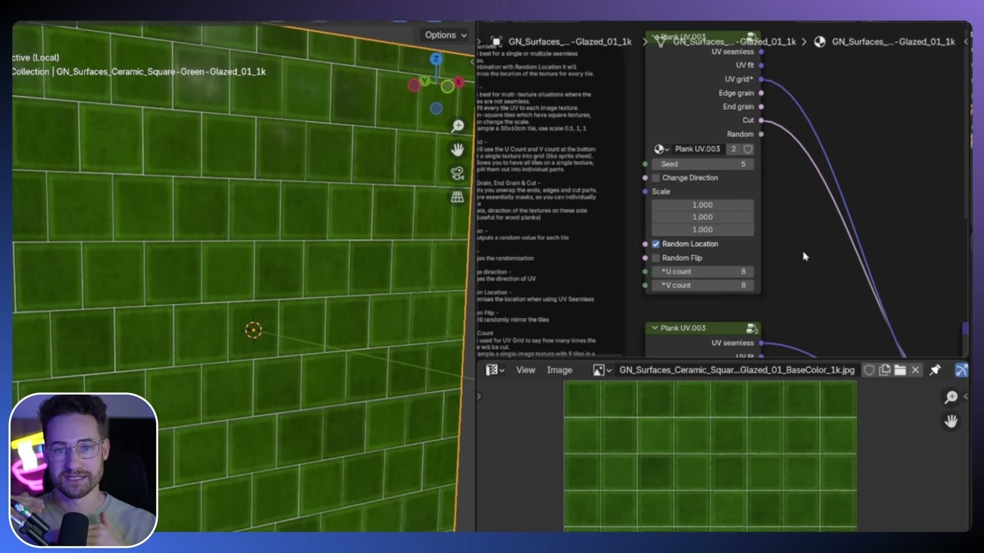 U count and V count both set to 8. The shader treats it as 64 tiny tiles.