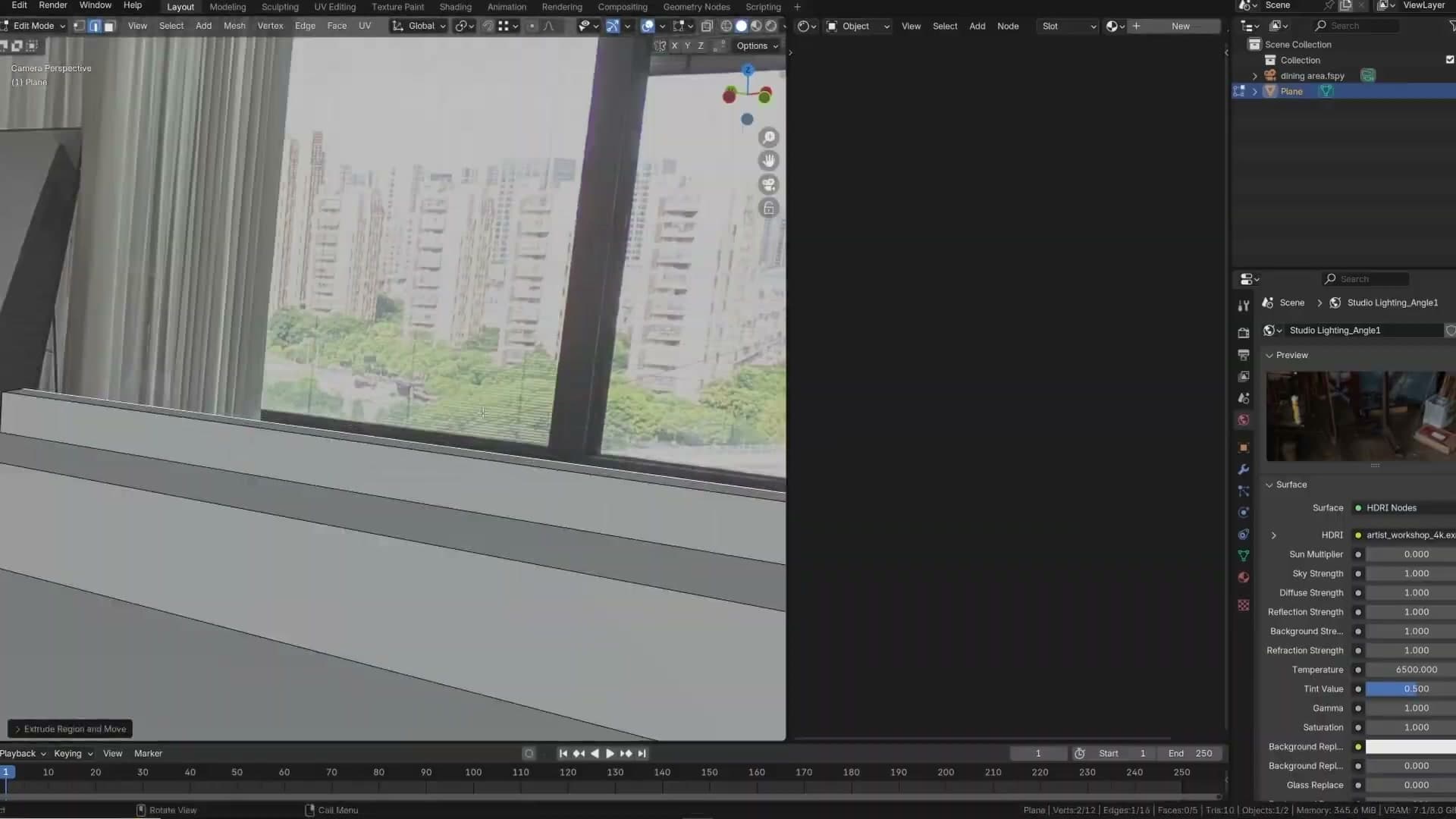 The empty apartment space we're going to mock up in Blender 4.2, the central area between the kitchen and the office.