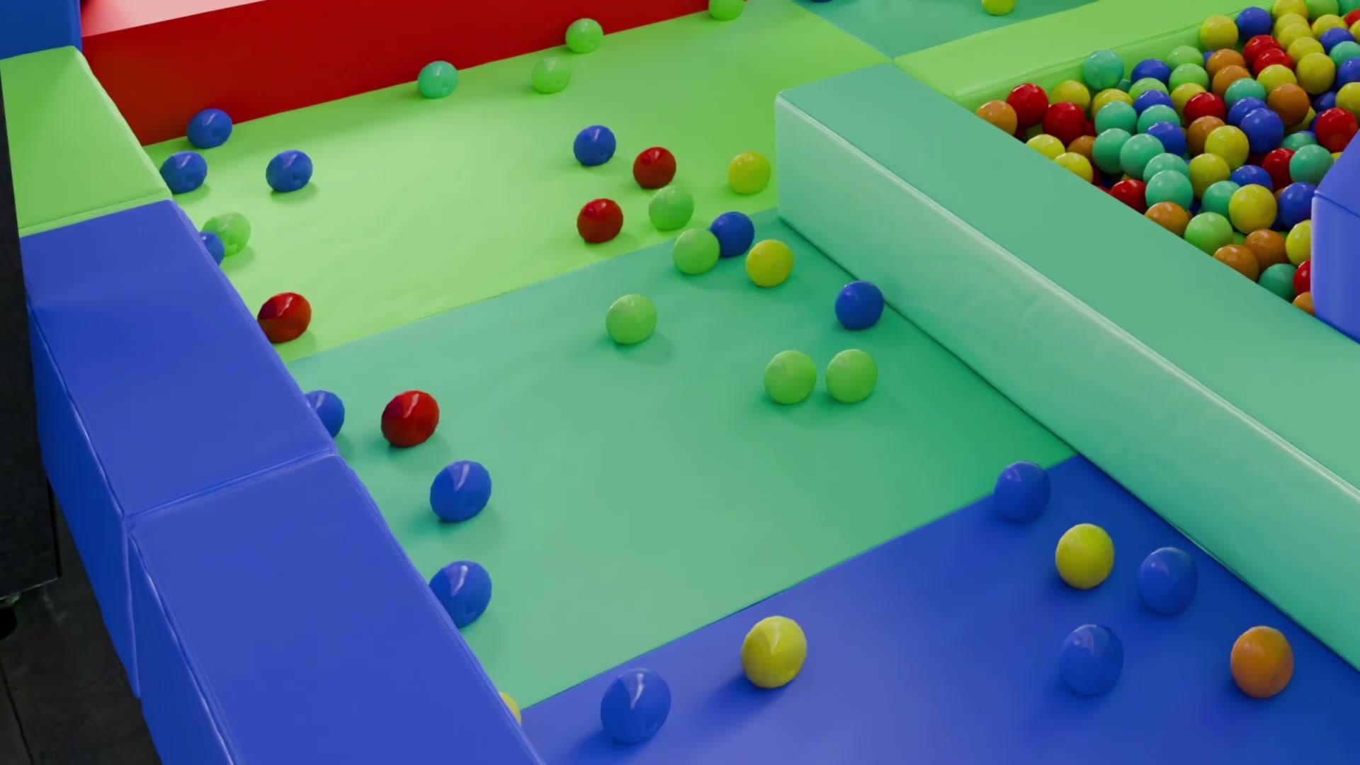 The reading-nook detail: a small lit alcove inside the ball pit, designed for one person and a book.