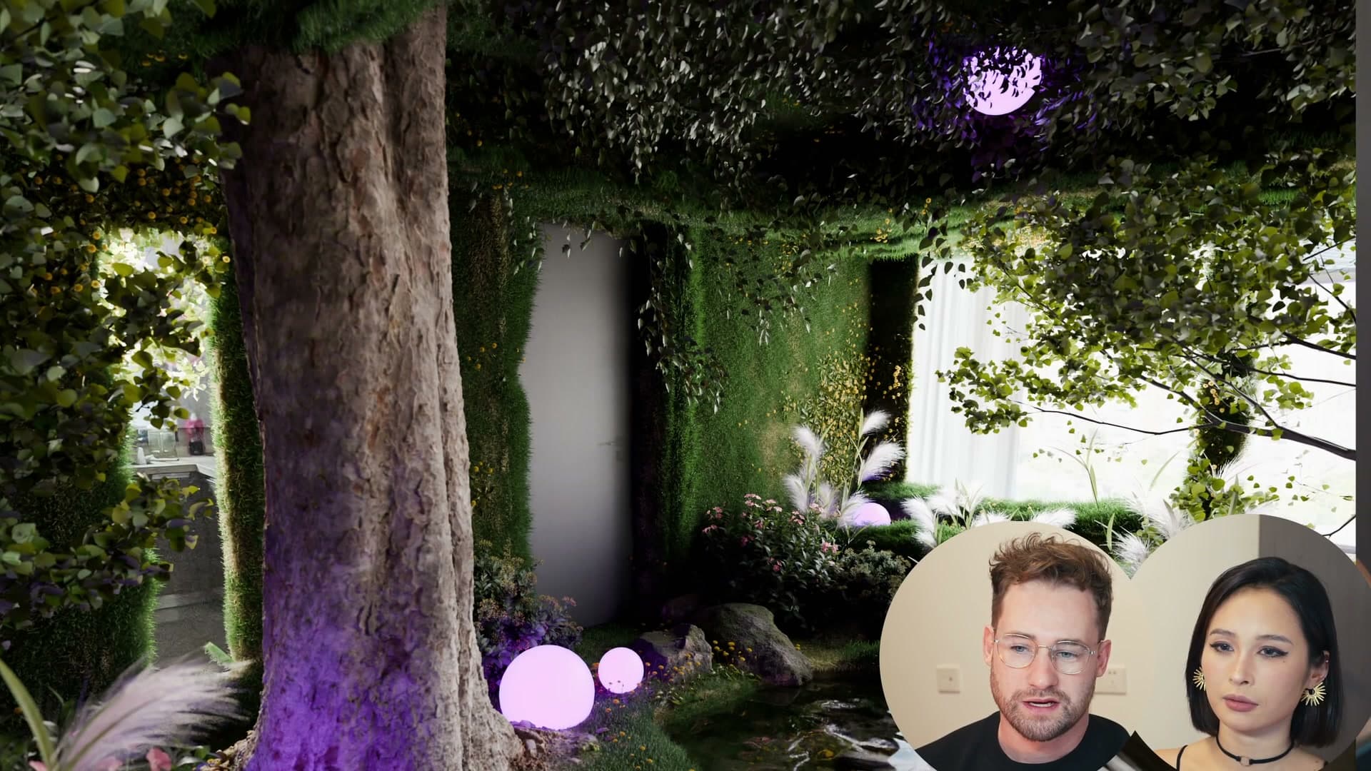The central tree and ceiling grass, modelled fully even though watering would be a real-world headache.