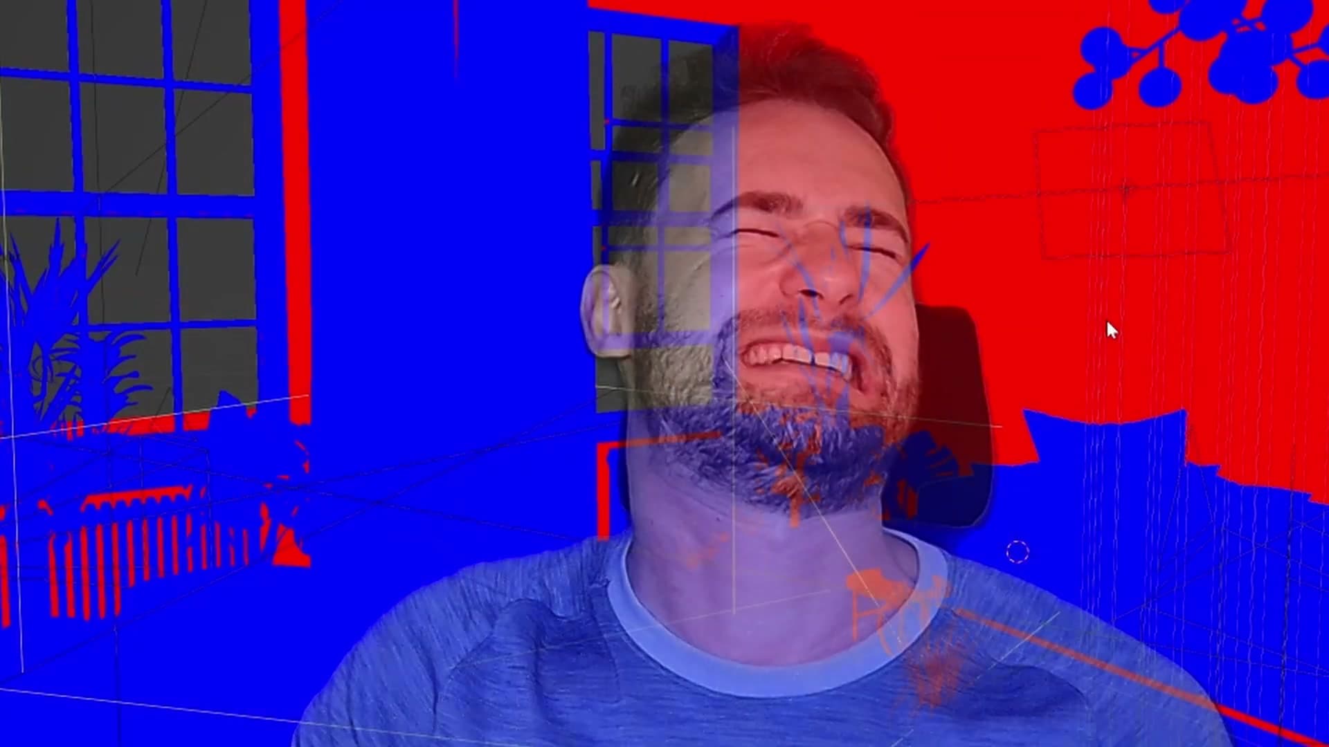 Clicking Face Orientation in the overlay menu floods the viewport with saturated blue and red. Readable, but visually exhausting to keep enabled.