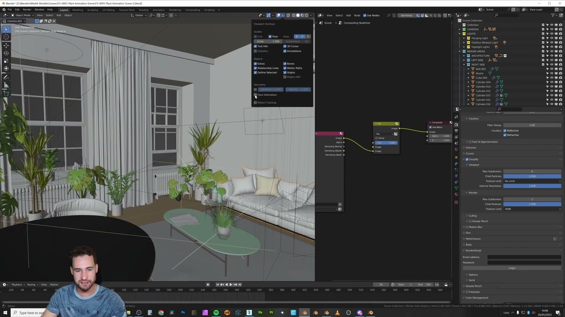 With the overlay on, the underlying materials and lighting context disappear behind solid colour, which is why most artists leave it switched off.
