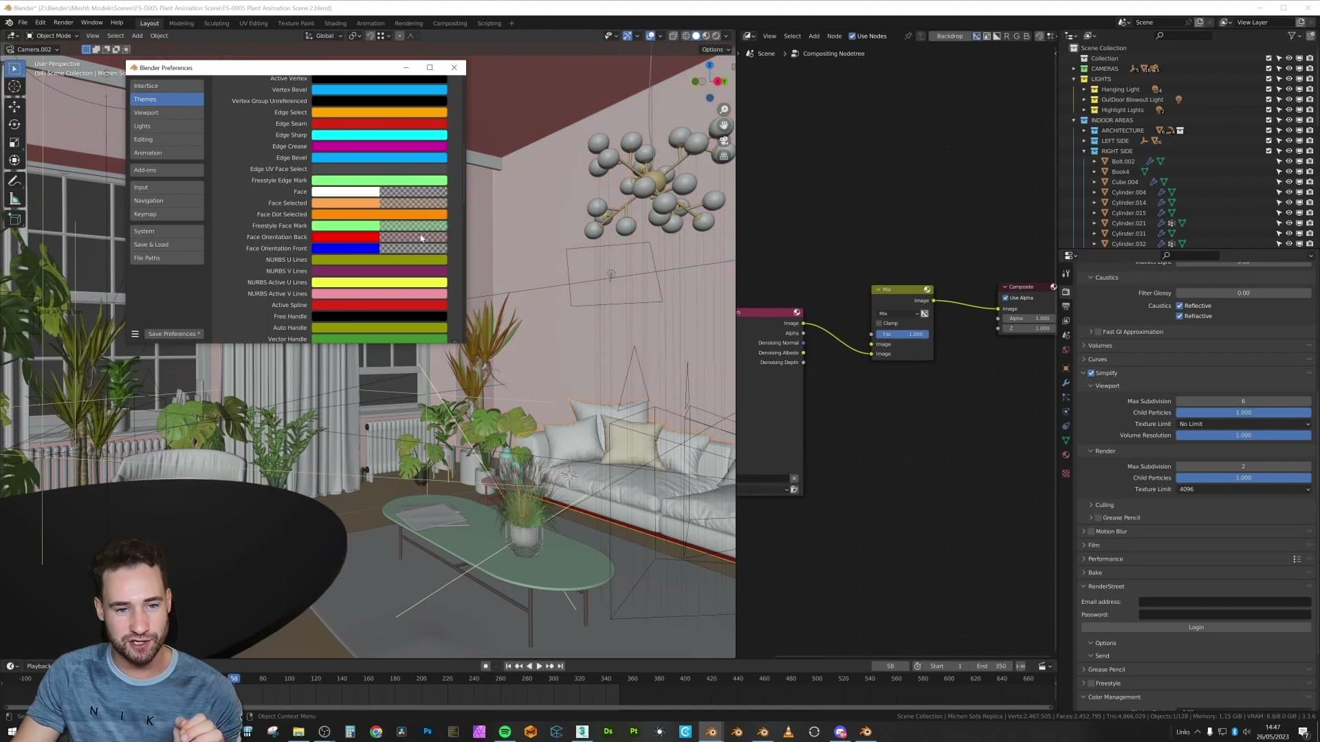 Face Orientation Back colour picker open, alpha brought down to roughly 0.02 so the tint barely registers.
