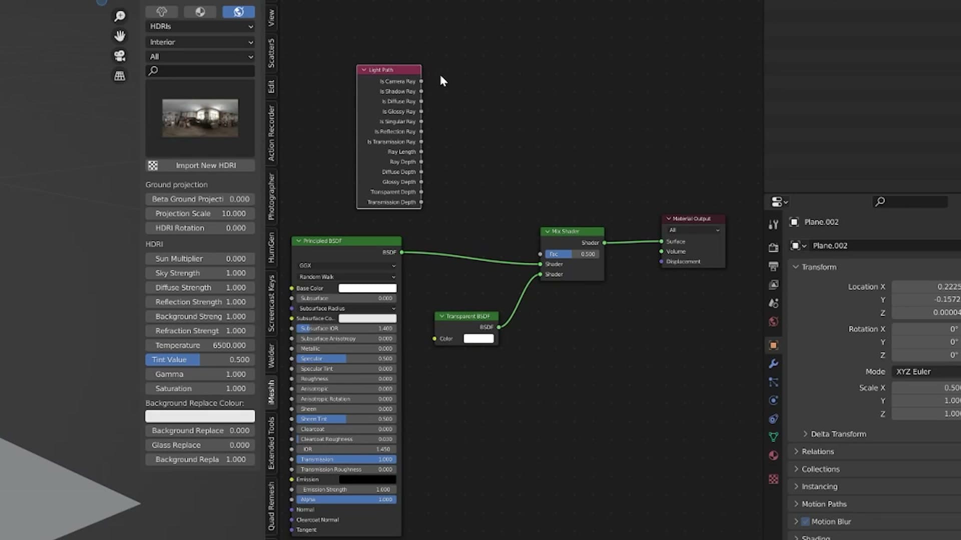 Despite a clean Principled setup, the glass still casts an unrealistic dark base.