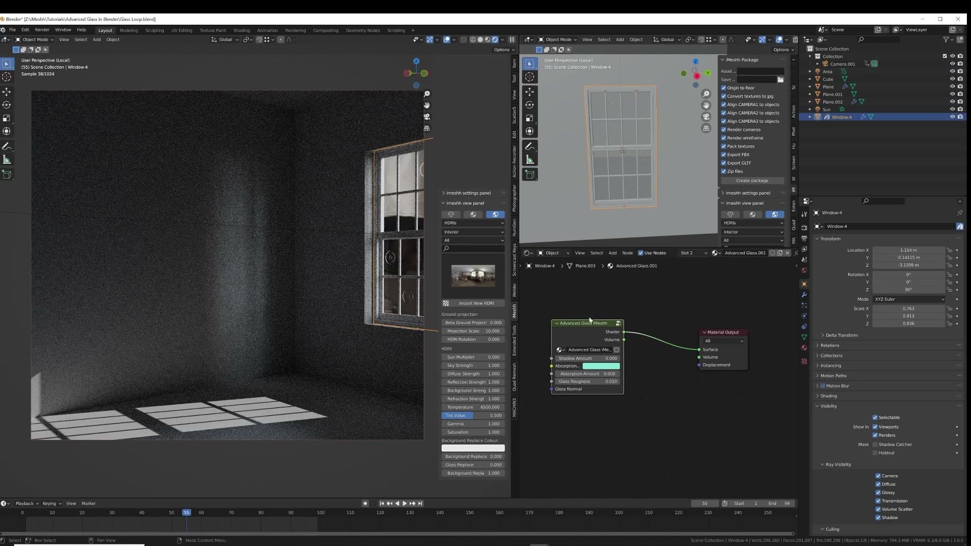 A Mix node trims the Light Path effect. Around 0.3 keeps a believable soft shadow under the glass.