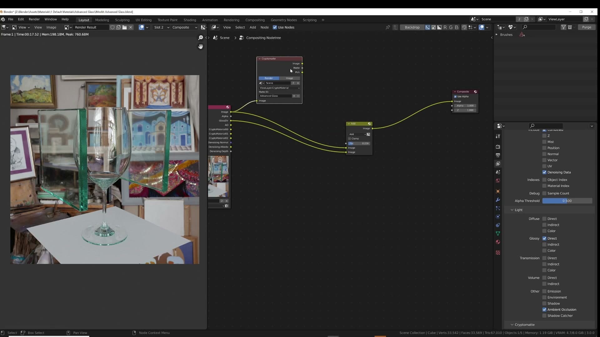 Mix node set to Add: the chrome-like Glossy Direct pass layered on top of the main image.